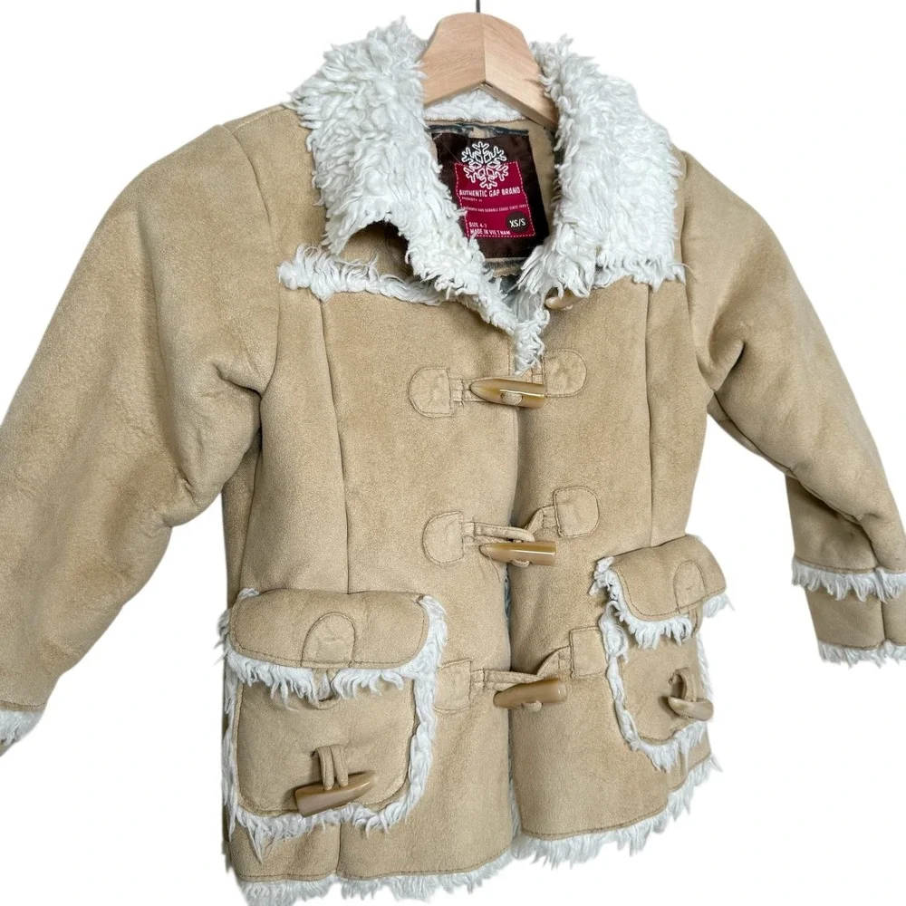 Y2K Gap Girls Tan Faux Suede Sherpa Lined Coat‎ Jacket Size XS/S